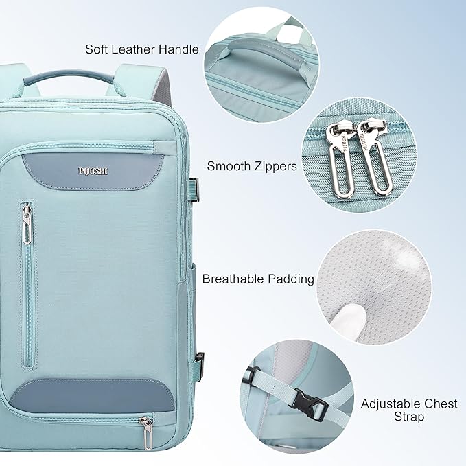 PIJUSHI Travel Backpack for Women Flight Approved Carry on Bag 16 inch Laptop Personal Item Daypack with Shoe Compartment(PE038 Blue)