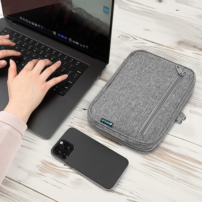 Pavilia Tech Organizer Case - Cable & Charger Storage, Travel Accessories for Men, Gray