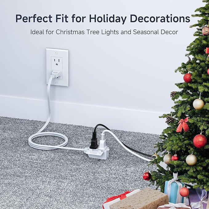 [UL Listed] Cable Matters 2-Pack 16 AWG 2 Prong Short Extension Cord 3 ft, 13A 3-Outlet Extension Cords with Tamper Guard, 13 Amp, 1625 Watts, White