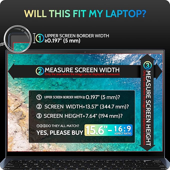 Magnetic Laptop Privacy Screen 15.6 inch for 16:9 Computer Monitor, 15" Removable Anti Glare Protector Blue Light Filter Shield Compatible with Lenovo Hp Dell Acer Asus Thinkpad Envy Xps