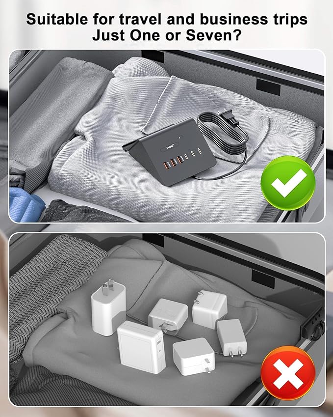 Multi-Device Charging Station, 100W GaN 6-Port USB C Charger Hub with 45W PD Wall Adapter & 15W Wireless Charger. Compatible with iPhone, iPad, Samsung & Laptops. Fast & Efficient (100W-3C3A-G)