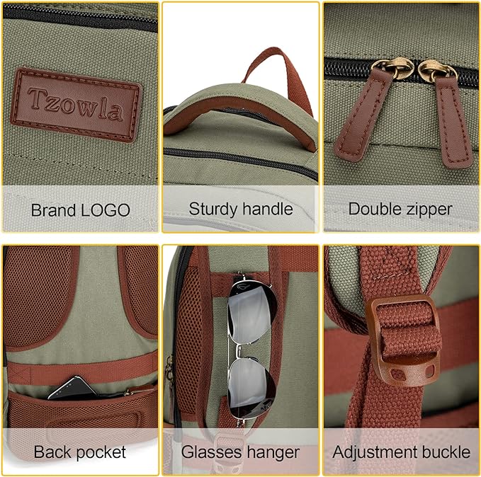 Tzowla Canvas Laptop Backpack, Bag for Men Women,Travel Work Rucksack Fits 17.3 Inch Laptop, Bookbag with USB Charging Port