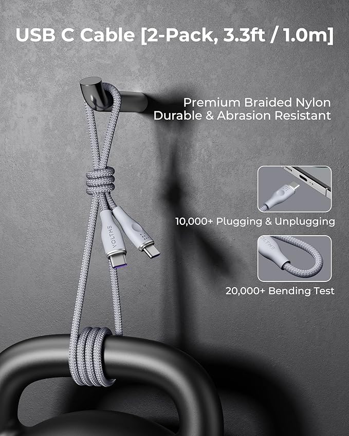 VOLTME USB C Cable (3.3ft 100W, 2-Pack), Premium Nylon USB C to USB C Cable 2.0, Type C Charging Cable Fast Charge for iPhone 17/16/15 Series,Galaxy S25/S24/S23,MacBook Pro 2020,and More