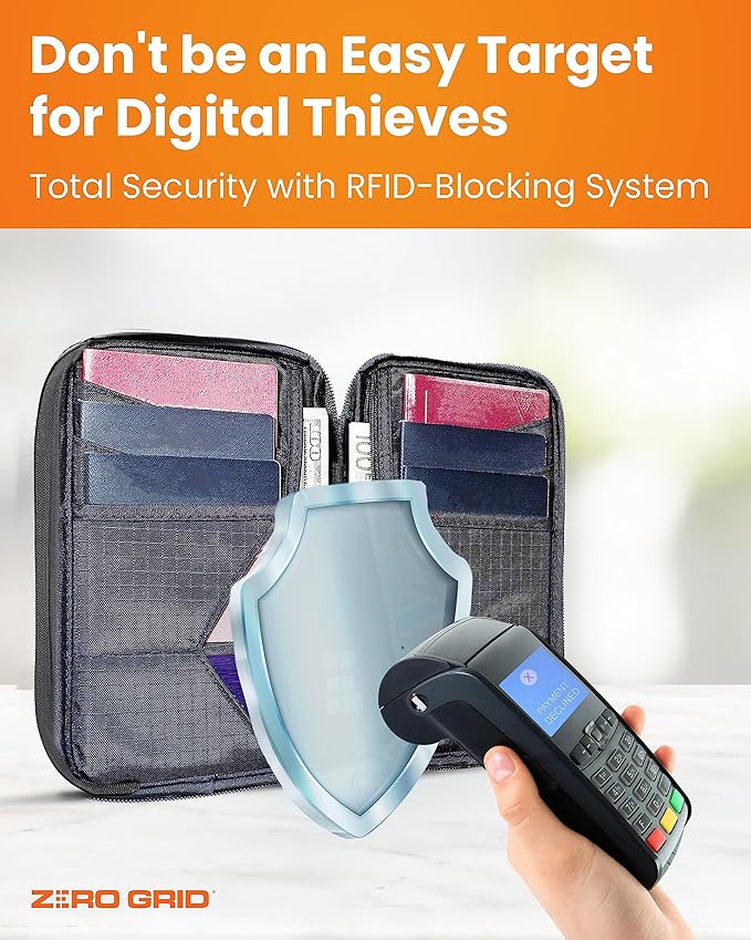 Passport Holder Family up to 6 Passports, Large Passport Wallet and Premium Travel Document Holder Organizer with RFID Anti-Theft Blocking - 7 Bonus RFID Blocking Sleeves - Shadow