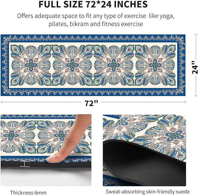 nuveti Yoga Mat Print Extra Thick TPE Non Slip Fitness Exercise Mat with Carrying Bag,72"x24" Extra Thick 6MM Exercise & Workout Mat for Yoga, Pilates Fitness and Floor Exercises