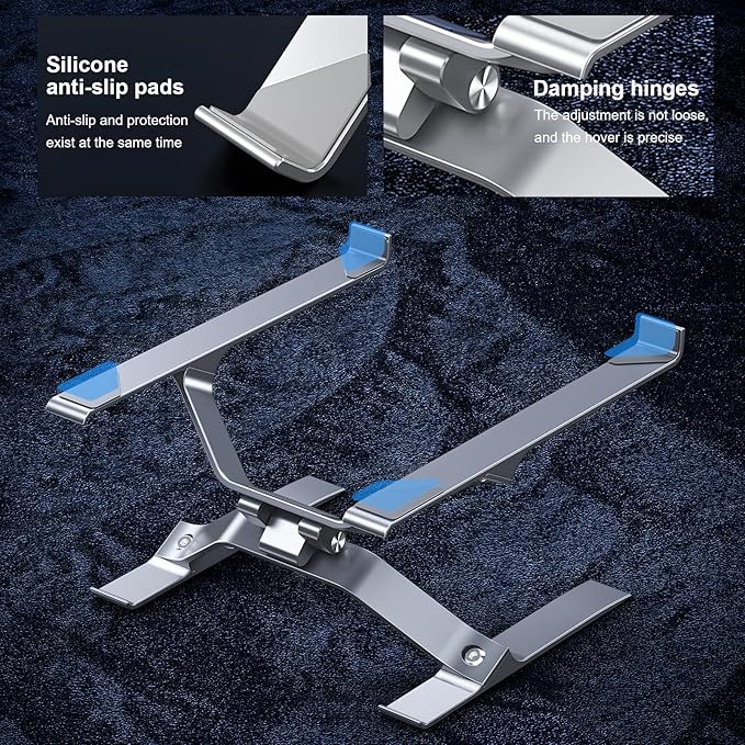 Adjustable Laptop Stand for Desk, Portable Laptop Riser, Ergonomic Computer Notebook Holder for MacBook Pro Air, Dell XPS, HP, Lenovo (13.3-17.3'') (Silver)