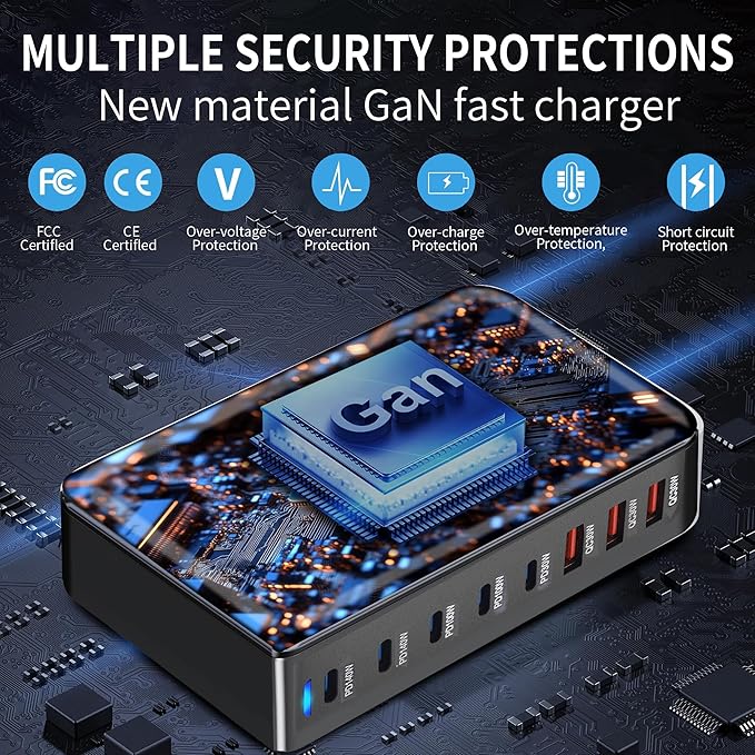 600W Desktop Charger,8-Port USB C Charging Station Fast Charging Block, GAN3 Multi Device Charging Block Laptop Charger Adapter,Charging Hub for iPhone, iPad, MacBook, Samsung and Home Office Use