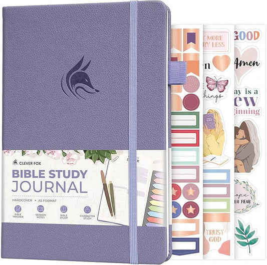 Clever Fox Bible Study Journal – Church Notes Notebook – Note Taking & Journaling Kit – Faith Based Religious Gifts & Accessories (Lavender)