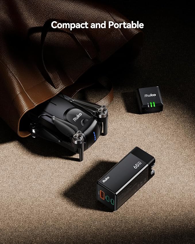 Ruko 65W USB C Charger, 3 Port Compact Foldable GaN Fast Charging Block Wall Charger for MacBook, Galaxy, Dell, Note, iPhone, iPad, Pixel and More (4ft USB-C Cable Included)