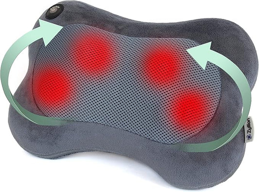 Zyllion Shiatsu Back and Neck Massager with Heat - 3D Electric Kneading Deep Tissue Massage Pillow for Muscle Pain Relief, Slate, ZMA-13