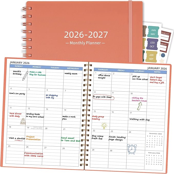 2026 Calendar Monthly Planner (7.4'' x 9.6''), 18 Months Monthly Planner from Jan 2026-Jun 2027, Calendar 2026 Planner with Pocket, 120GSM Paper, Pink