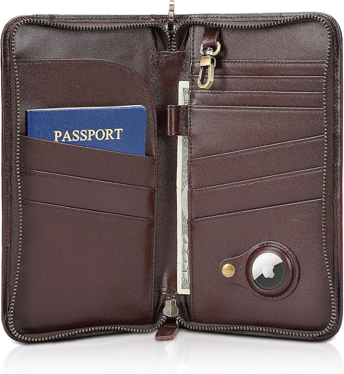 Polare Full Grain Leather Family Travel Passport Wallet and Documents Organizer RFID Blocking Case Holder Fits 6 Passports for Men and Women