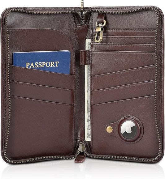 Polare Full Grain Leather Family Travel Passport Wallet and Documents Organizer RFID Blocking Case Holder Fits 6 Passports for Men and Women