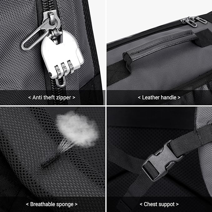 WITZMAN Travel Backpack for Men Women Laptop Backpack with USB Charging Port Carry-on Luggage Flight Approved(B686 Silvery Grey)