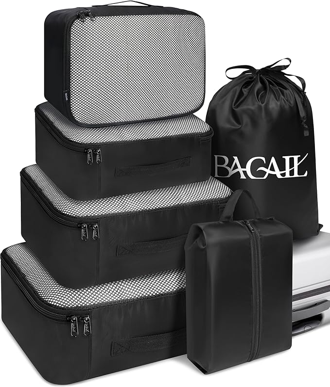 BAGAIL 6 Set Packing Cubes Luggage Packing Organizers for Travel Accessories (Black)