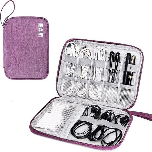 SELLYFELLY Travel Electronics Organizer Portable Cable Organizer Bag for Storage Electronic Accessories Case for Cord,Phone,Charger,Flash Drive (Purple)