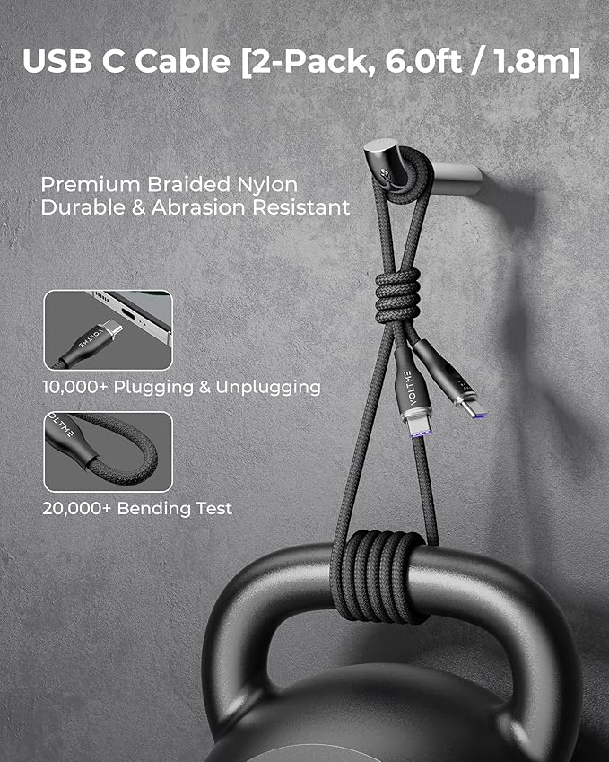 VOLTME USB C Cable (6ft 100W, 2-Pack), Premium Nylon USB C to USB C Cable 2.0, Type C Charging Cable Fast Charge for iPhone 17/16/15 Series,Galaxy S25/S24/S23,MacBook Pro 2020,and More