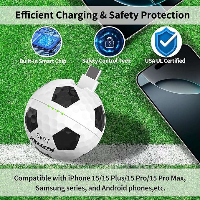 2000mAh Creative Golf Ball Power Bank, Emergency Mini Power Portable Charger USB-C, Compatible with iPhone15,16，17，15 Plus,15 Pro Max, Gift for Golf Lover Men Women (Football Golf Power Bank)