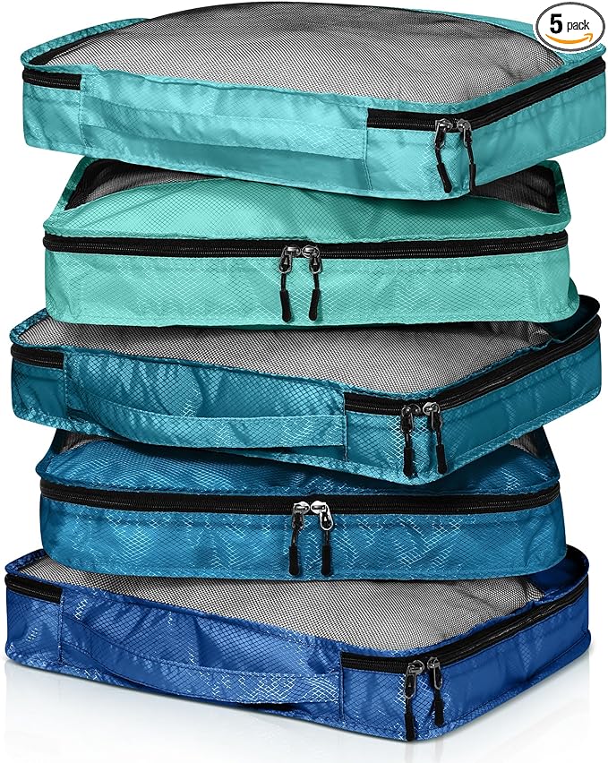 5 Pcs Packing Cubes for Suitcase Large Travel Cubes Carry on Luggage Organizer Bags for Clothes Accessories(L,Blue)