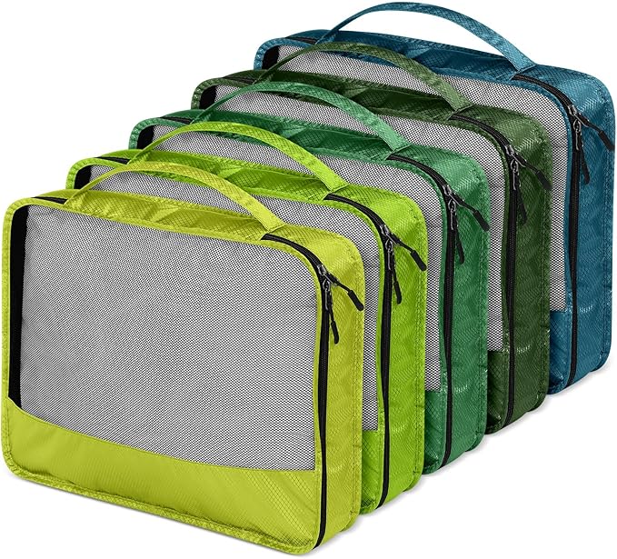 5 Pcs Packing Cubes for Suitcase Large Travel Cubes Carry on Luggage Organizer Bags for Clothes Accessories(L,Green)