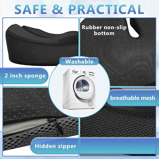 SPRING SEAON Wheelchair Seat Cushion Cool Fabric,Ergonomic Memory Foam Chair Pad for Pressure Relief, Sciatica, and Tailbone Pain,Rubber Non-Slip Bottom & Removable for Easy Cleaning