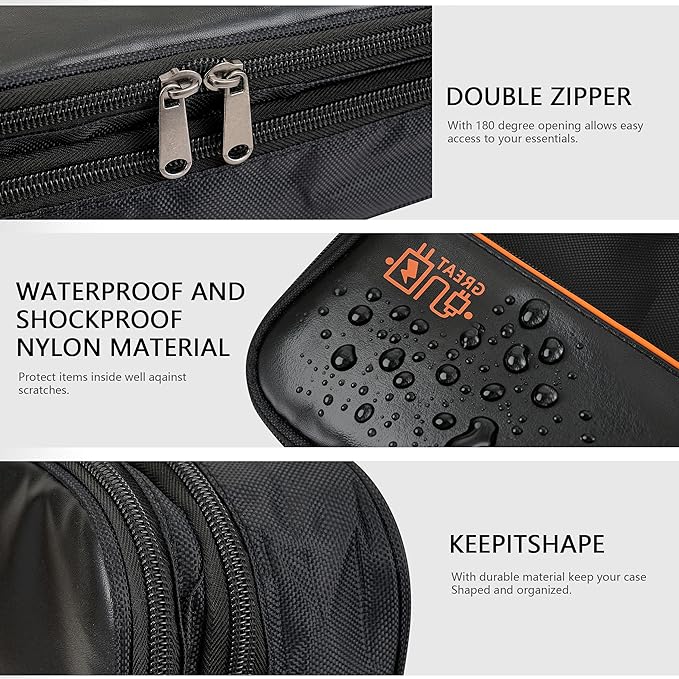 Electronics Accessories Organizer Bag, Waterproof Double Layer Travel Cable Organizer Case for Cords, Charger, Power Bank, Hard Drive, Mouse – Shockproof Tech Storage Pouch for Travel & Home (Black)