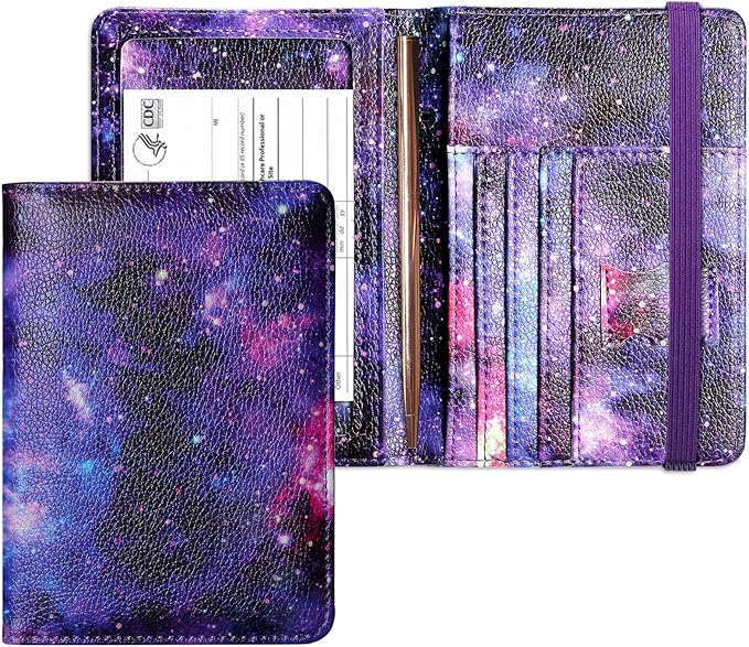 Mymazn RFID Passport Holder Women Passport and Vaccine Card Wallet Combo Passport Case with RFID Blocking Passport Cover with Clear Pocket Passport Wallet for Vaccination Card Holder (Starry)