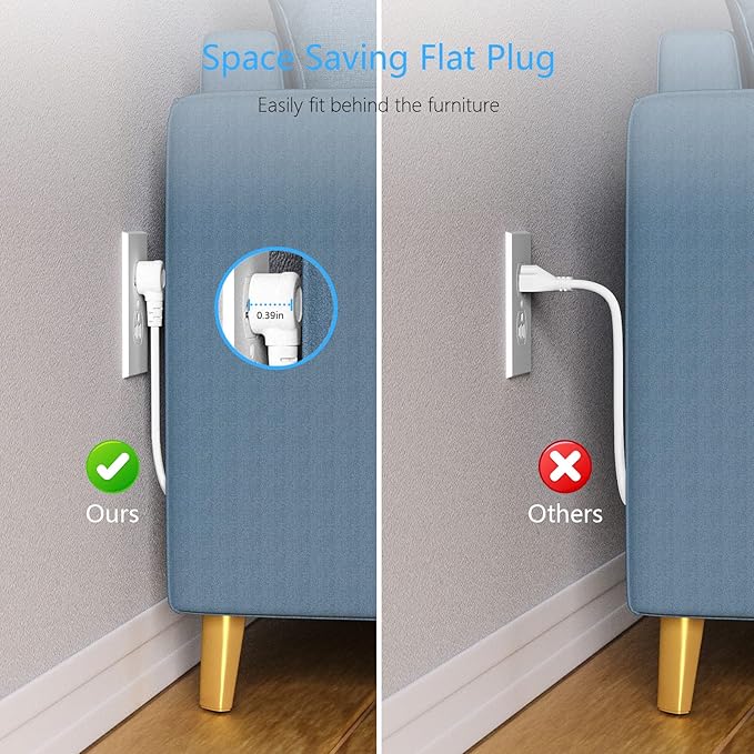 BESTEK Power Strip with USB, Vertical Cube Mountable Power Outlet Extender with 3 Outlets, 3 USB & 1 USB-C PD20W Ports, 5 Feet Extension Cord Flat Plug and Detachable Base for Easy Mounting