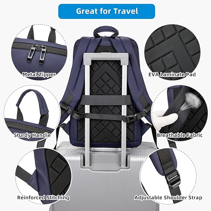 Caoroky knight Backpack Laptop Men 15.6 inch Slim Work Business Backpacks with USB Charging Port Mens Travel Bag Bookbag (Blue, Medium)