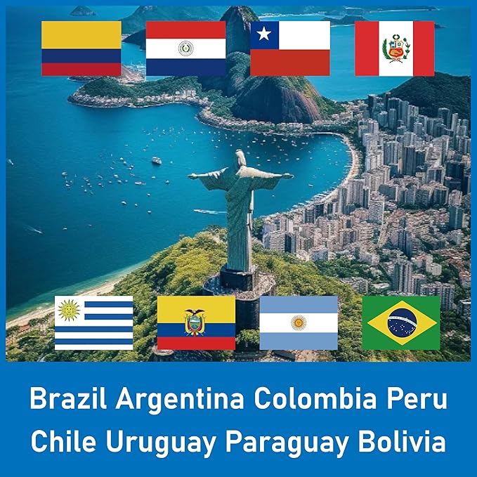 SIM Card for 8 Countries in South America– Prepaid Data Plans | 1GB Daily Data,5 Days | High-Speed Internet | Ideal for Travelers