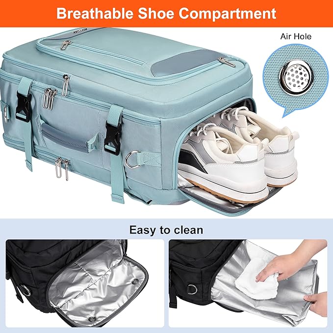 PIJUSHI Travel Backpack for Women Flight Approved Carry on Bag 16 inch Laptop Personal Item Daypack with Shoe Compartment(PE038 Blue)