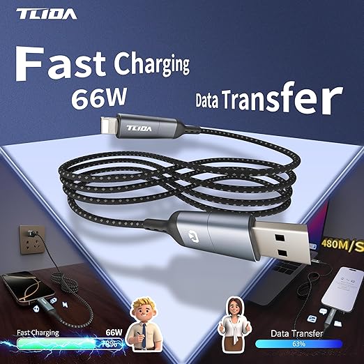 USB C for iPhone Cable, 66W 4 in 1 Charging Cable 4.4FT, Chubby USB A/C to C/liging with Light for iPhone 16e 16 15 14 Pro/MacBook/iPad/Samsung S25/Switch 2, Multi Chargers for All Devices