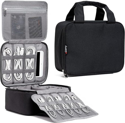 Electronics Organizer Case - Multi-Layer Full Flat Opening With Compartments and Pockets - Cord Organizer for Accessories, Cables, Electronics Travel