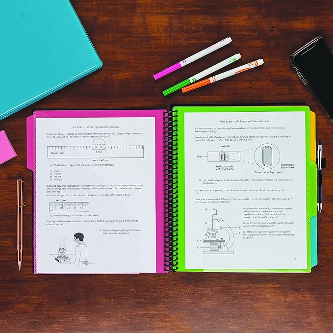 Samsill 2 Pack Deluxe 24 Pocket Spiral Project Organizer with Refillable Notepad, Customizable Front Cover, 12 Dividers with Erasable Write-On Tabs in Fashion Colors, Plastic Folders with Pockets