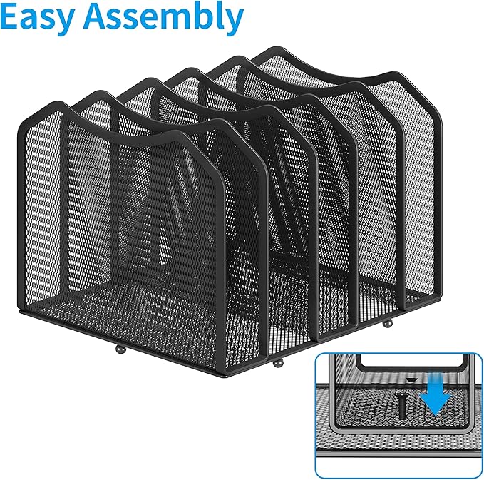 Simple Trending Mesh Desktop File Sorter Organizer, 5-Section Bookshelf for Desk Home Office, Black