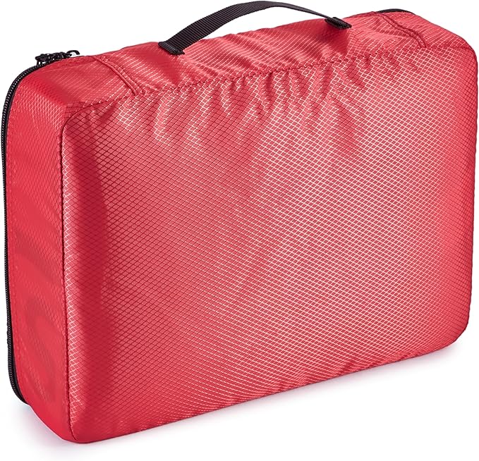Amazon Essentials 4-Piece Packing Cubes Travel Accessories Set, Luggage Organizer with Double Zipper, Mesh Top, 100% Polyester, Medium, Red (Previously Amazon Basics)