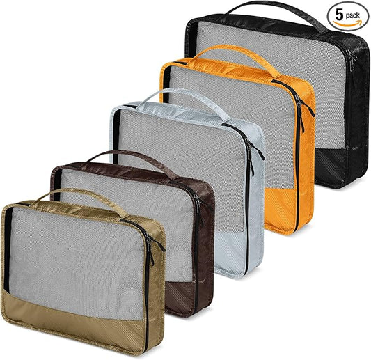 5 Pcs Packing Cubes for Suitcase Large Travel Cubes Carry on Luggage Organizer Bags for Clothes Accessories(Mixed,Apricot)