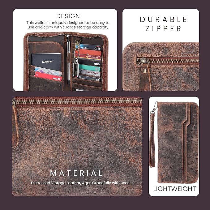 Travel Passport Holder with RFID Protection Leather Passport Wallet Case for Men & Women Secure Family Passport Cover with Wristlet Cruise Must-Have Accessories Document Organizer Case