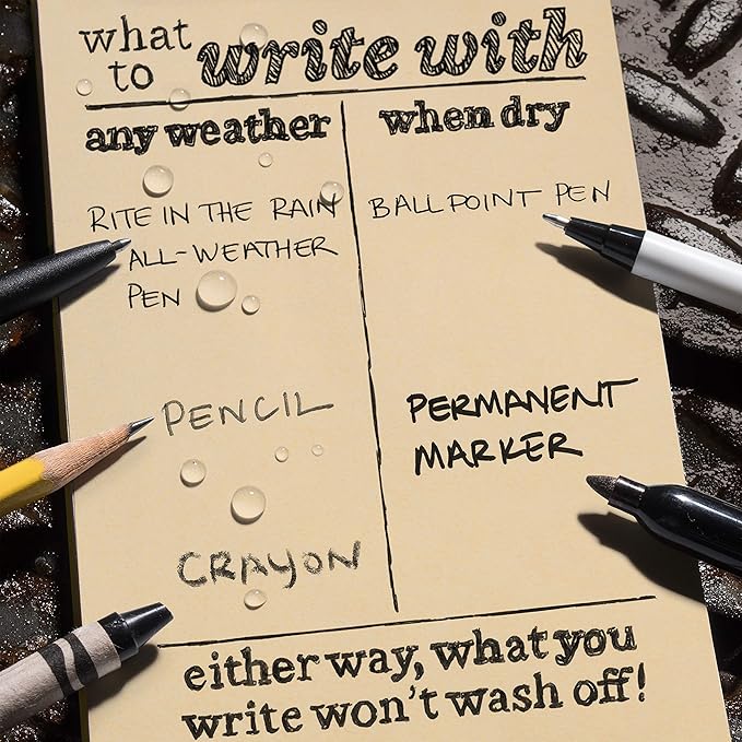 Rite in the Rain Weatherproof Top Spiral Notebook, 3” x 5”, Brown and Tan Plaid Cover, Universal Pattern, 3 Pack (No. PL435-3)