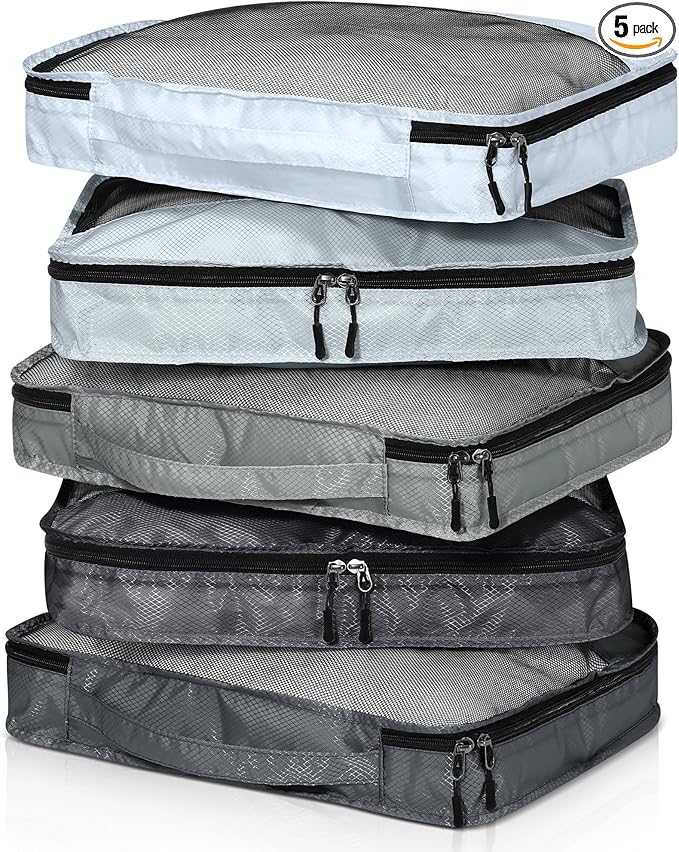 5 Pcs Packing Cubes for Suitcase Large Travel Cubes Carry on Luggage Organizer Bags for Clothes Accessories(L,Gray)