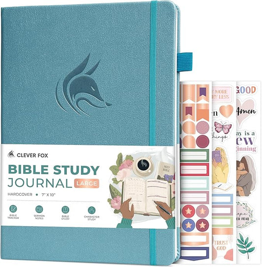 Clever Fox Bible Study Journal Large – Church Notes Notebook – Note Taking & Journaling Kit – Faith Based Religious Accessories, 7x10” (Aquamarine)