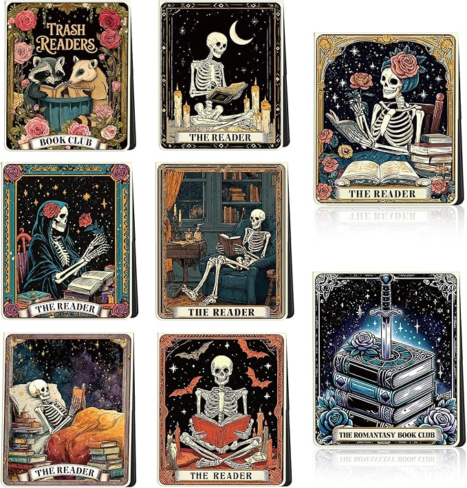 Skeleton Tarot Magnetic Bookmark Gifts - Wxiben 16 Pcs Gothic Skull Reading Bookmarks Magnetic Funny Horror Skeleton Book Markers Magnets Page Clip Gift for Women Men Reader Students Teacher Office