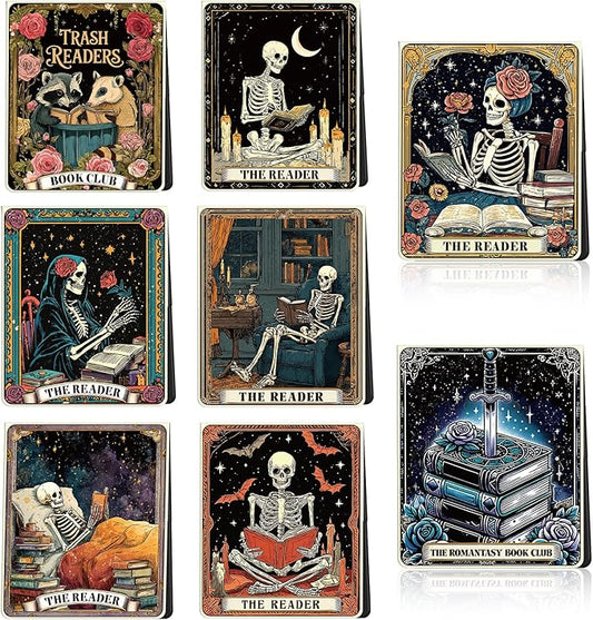 Skeleton Tarot Magnetic Bookmark Gifts - Wxiben 16 Pcs Gothic Skull Reading Bookmarks Magnetic Funny Horror Skeleton Book Markers Magnets Page Clip Gift for Women Men Reader Students Teacher Office