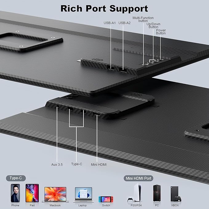 24" Large Portable Monitor, 1080P FHD 100Hz Laptop Screen Extender, 125% sRGB IPS Monitor Extender, USB C HDMI Office Gaming with Detachable Stand, Travel monitor for Window MAC Phone Xbox Switch