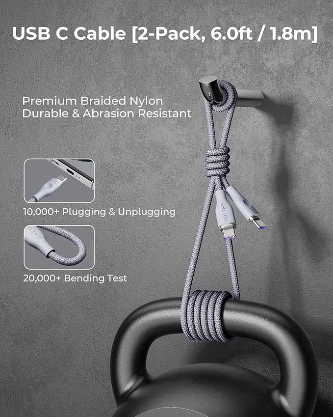 VOLTME USB C Cable (6ft 100W, 2-Pack), Premium Nylon USB C to USB C Cable 2.0, Type C Charging Cable Fast Charge for iPhone 17/16/15 Series,Galaxy S25/S24/S23,MacBook Pro 2020,and More