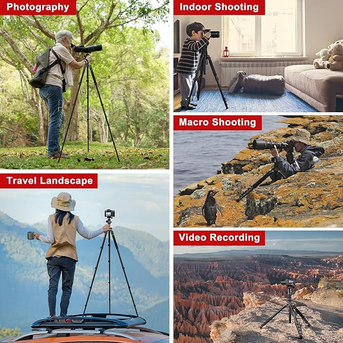 JOILCAN Tripod for Camera, 81" Camera Tripod Stand, 83 inches DSLR Tripods & Monopods, Heavy Duty Travel Tripod for Binoculars Laser Level Spotting Scope Telescope, Max Load 35lb