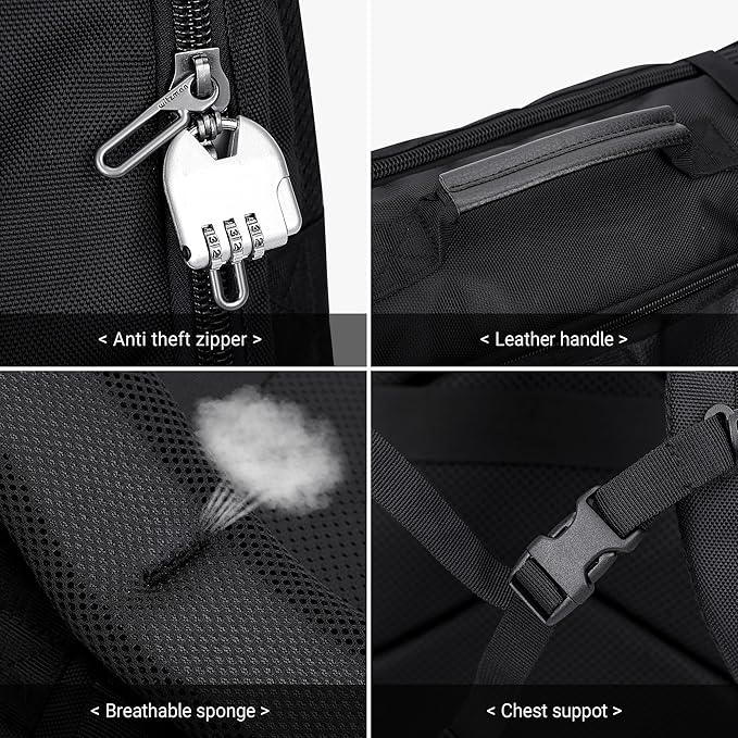 WITZMAN Travel Backpack for Men Women Laptop Backpack with USB Charging Port Carry-on Luggage Flight Approved(B686 Black)