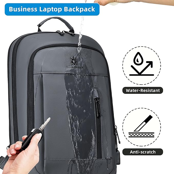 Caoroky knight Backpack Laptop Men 15.6 inch Slim Work Business Backpacks with USB Charging Port Mens Travel Bag Bookbag (Grey, Large)