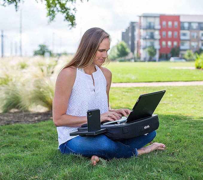 BIRDROCK HOME Multi-Tasking Lap Desk with Memory Foam Cushion | USB Light and Mouse Pad | Fits Laptops Up to 15" | Tablets Up to 9.6" | Smartphones Up to 4" | Black Spackle Top | Home Office