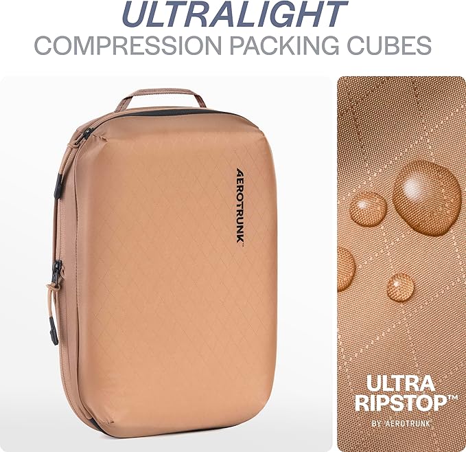 Aerotrunk Ultralight Compression Packing Cubes - Lightweight Travel Organizers for Suitcases and Luggage (6-Pack, Mocha)